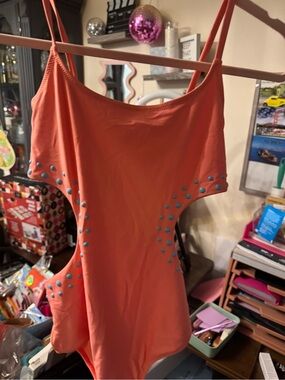 Aerie Women’s Orange Studded Cutout One Piece Size:M